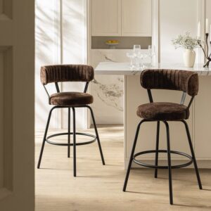 Lotte Set of 2 Swivel Counter Stools, Dark Mocha Chenille
