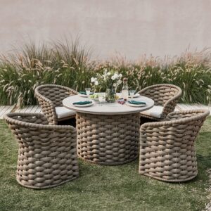 Positano Wide Rope 4-Seater Round Dining Set, Taupe