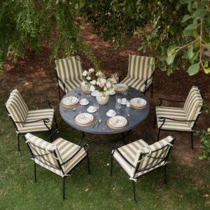 Haymes Indoor and Outdoor Metal 6-Seater Round Dining Set, Khaki Stripe